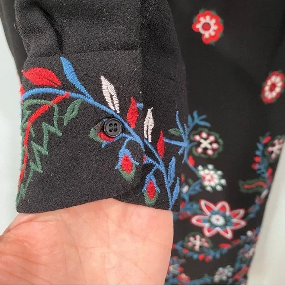Zara Midi Floral Runways Fav Embroidered Long Sleeves Black Dress M - Picture 12 of 13